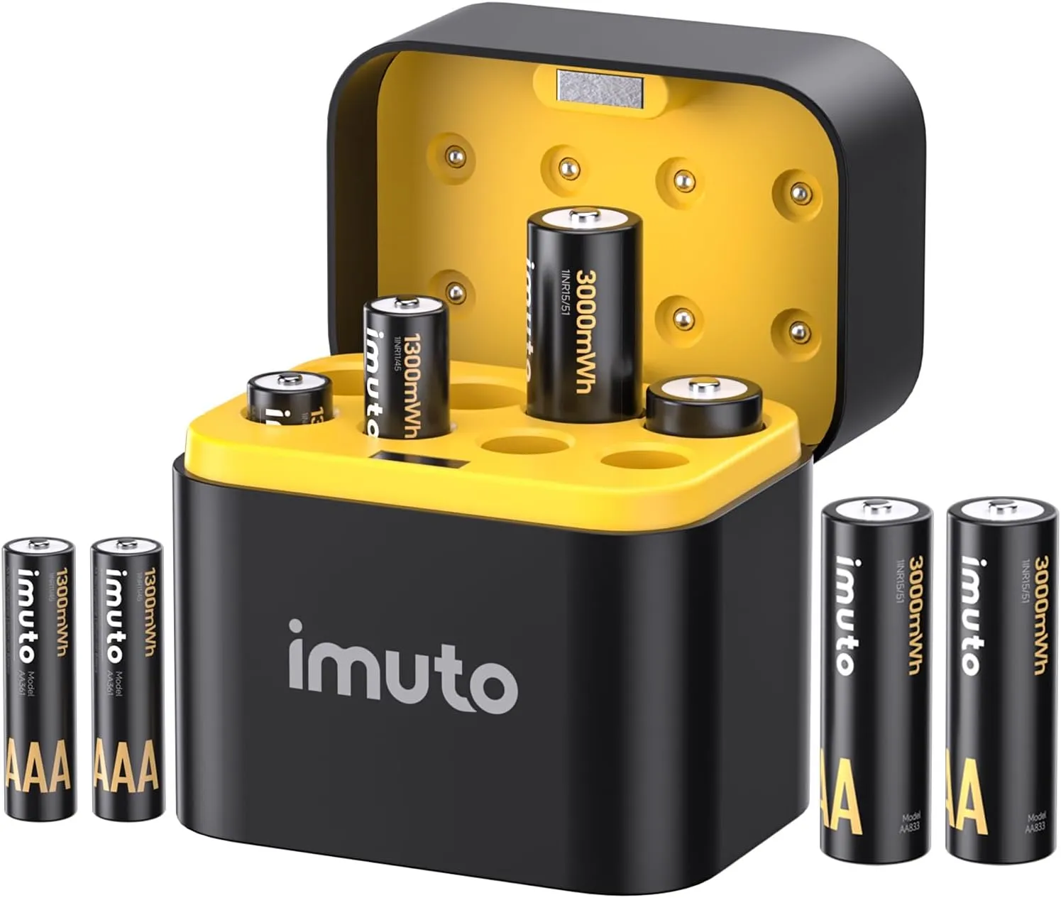これは「imuto 充電電池 
単三充電池 単四充電池 
リチウム充電池 1.5V 急速充電 」の画像です。
